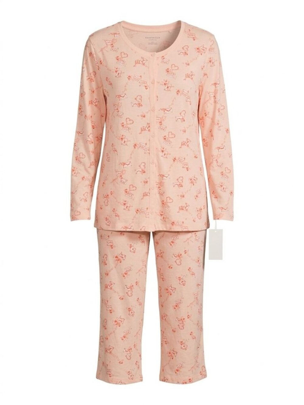 NWD Charter Club 2 Pc Pajama Set Sz L Pink Printed Long Sleeve Top Pants Lounge